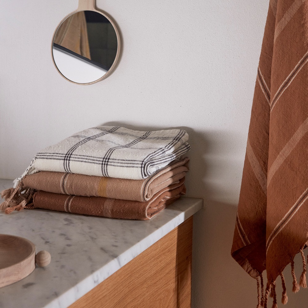 OYOY Kyoto和風格紋有機棉浴巾 / 深焦糖