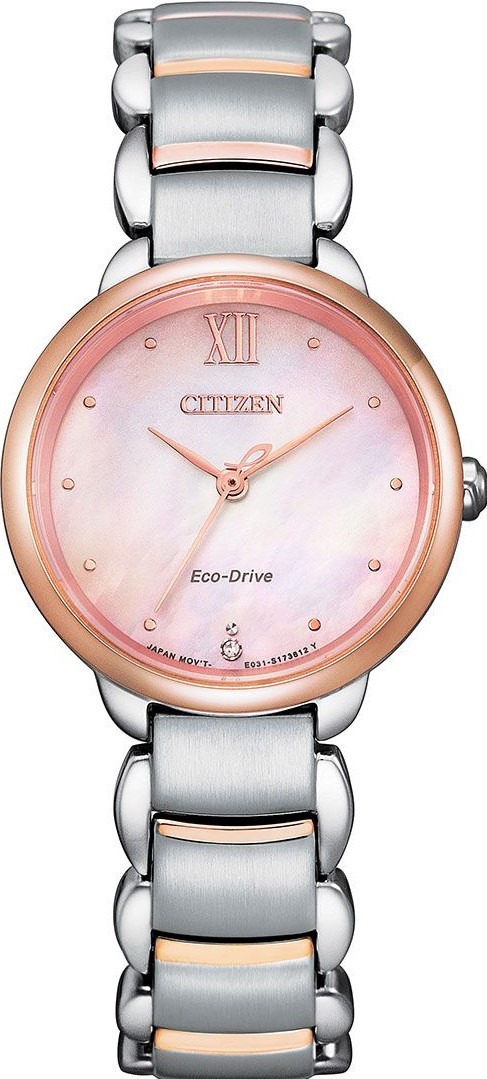 萬年鐘錶 - Citizen 星辰錶  L系列 貝殼粉面光動能女錶   EM0924-85Y  錶徑28MM