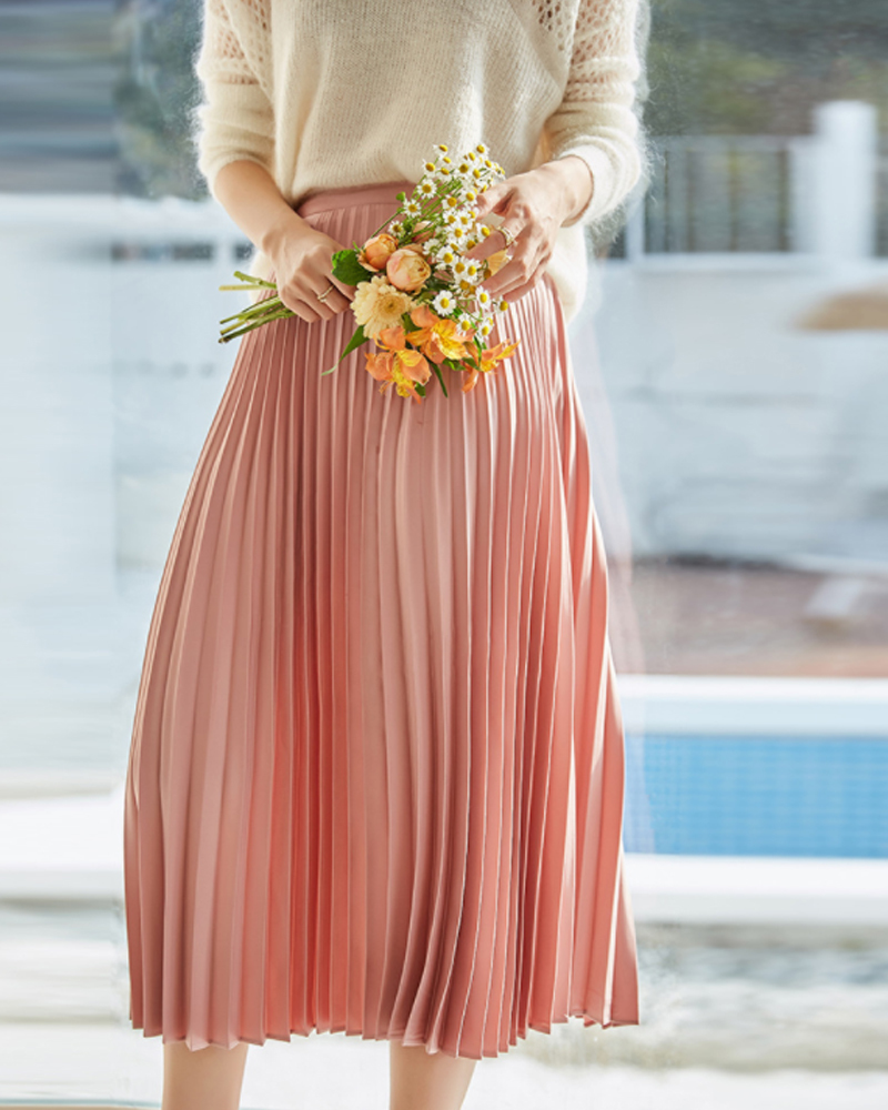 DEER.W 百褶絲緞長裙 粉色