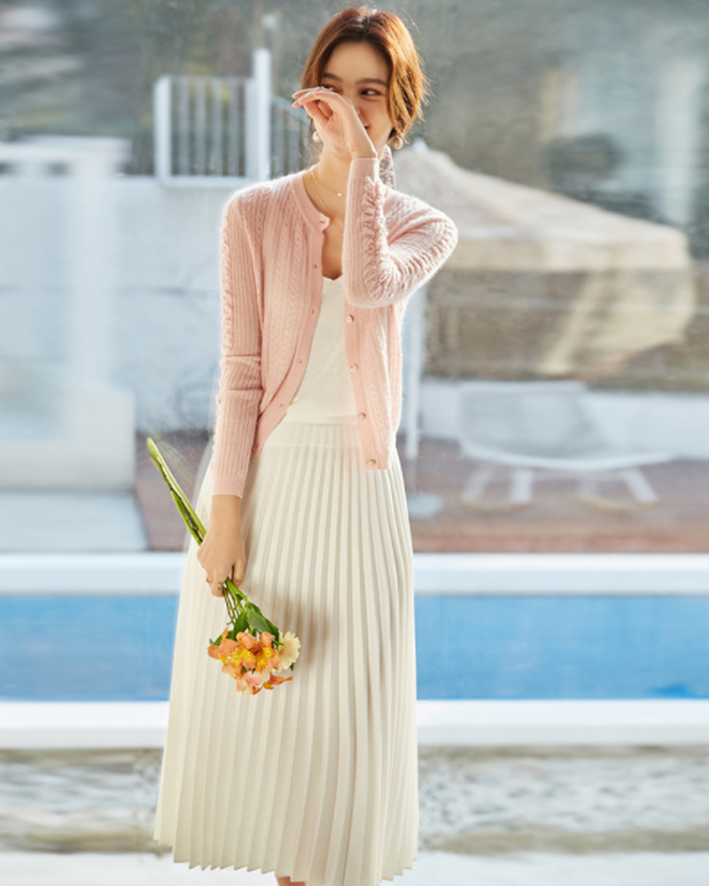 DEER.W 百褶絲緞長裙 白色