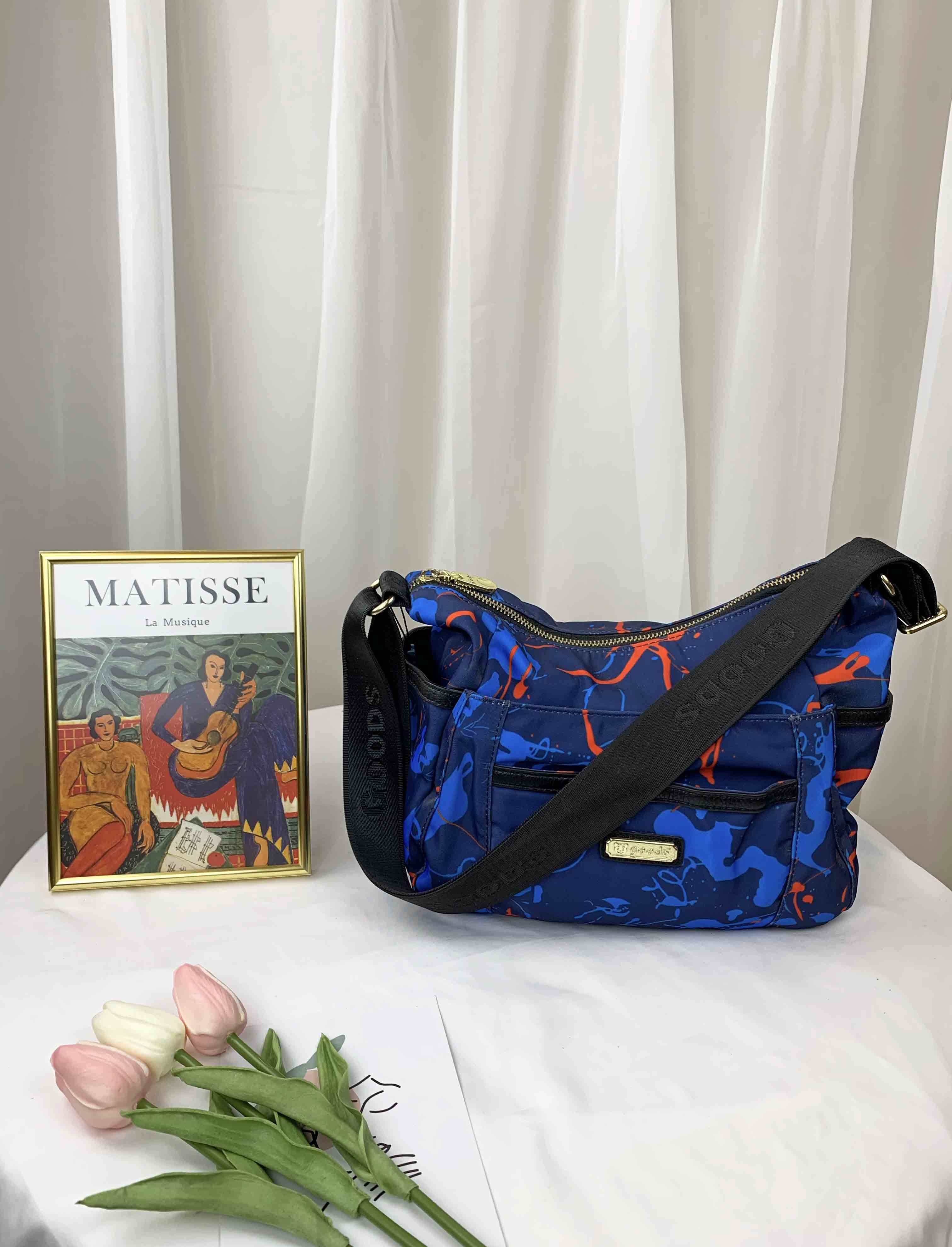 GOODS 復古潑漆藍尼龍側背包  #2639