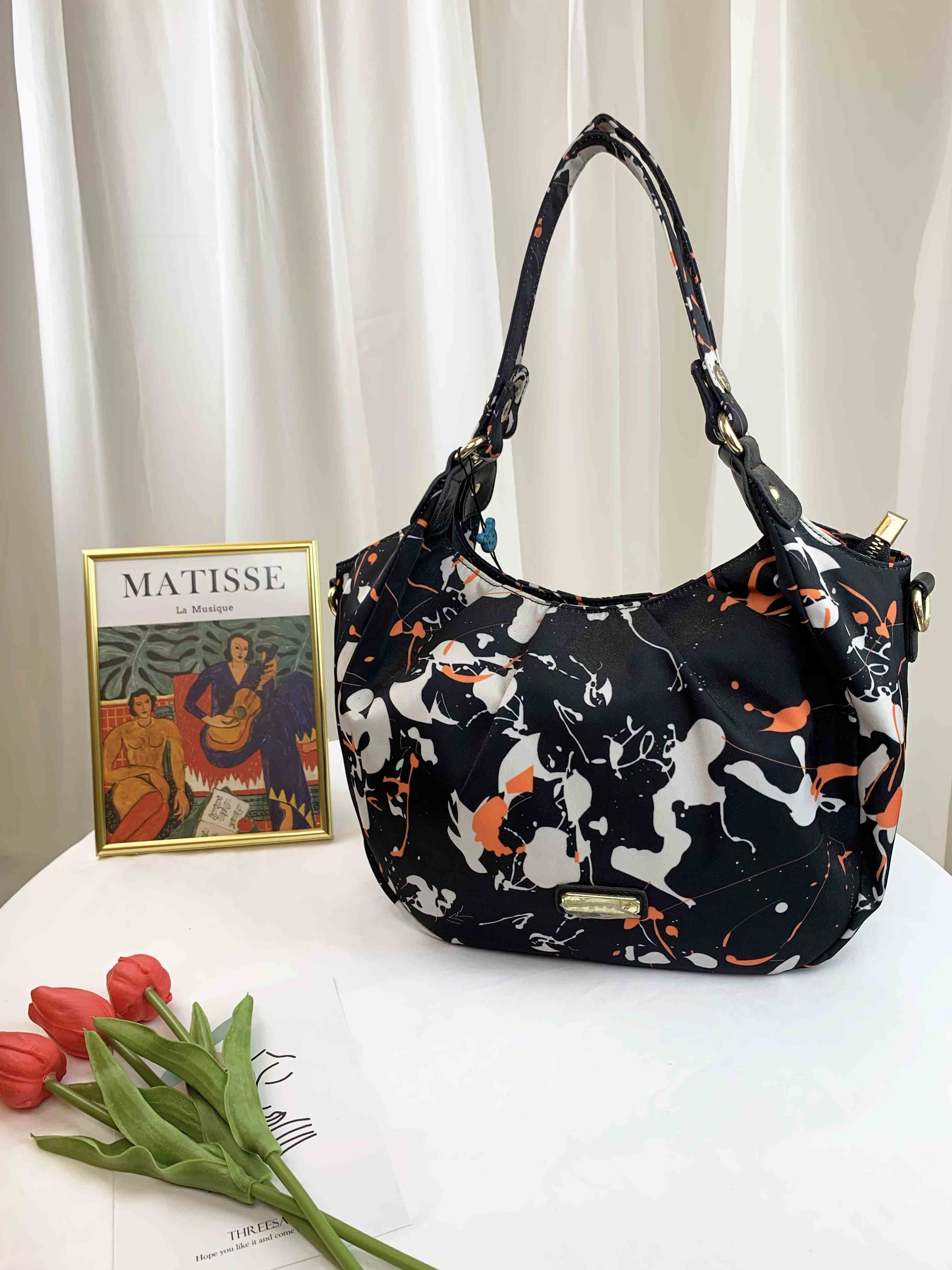 GOODS 復古潑漆黑尼龍肩背包 / 手提包  #2641