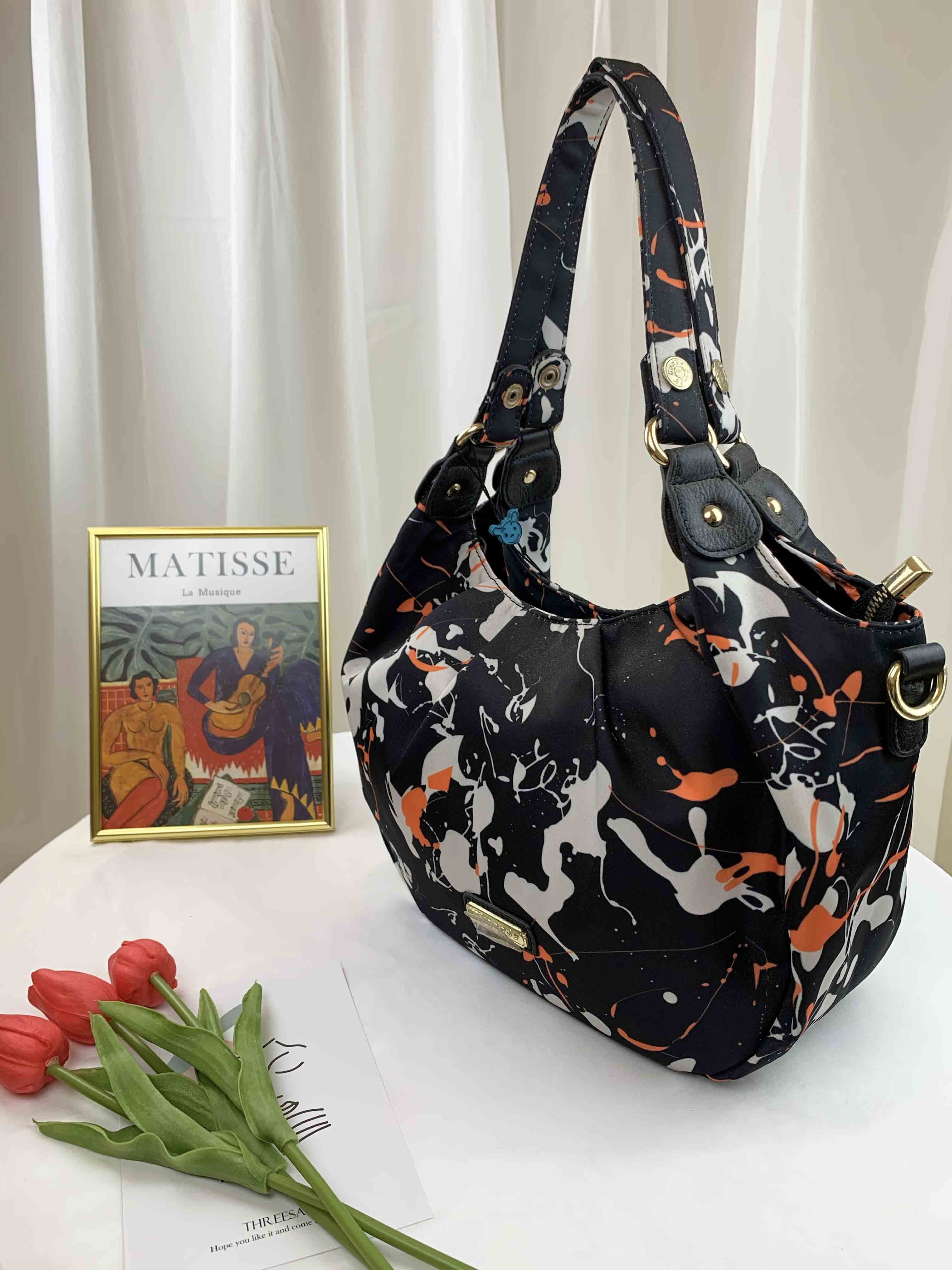 GOODS 復古潑漆黑尼龍肩背包 / 手提包  #2641