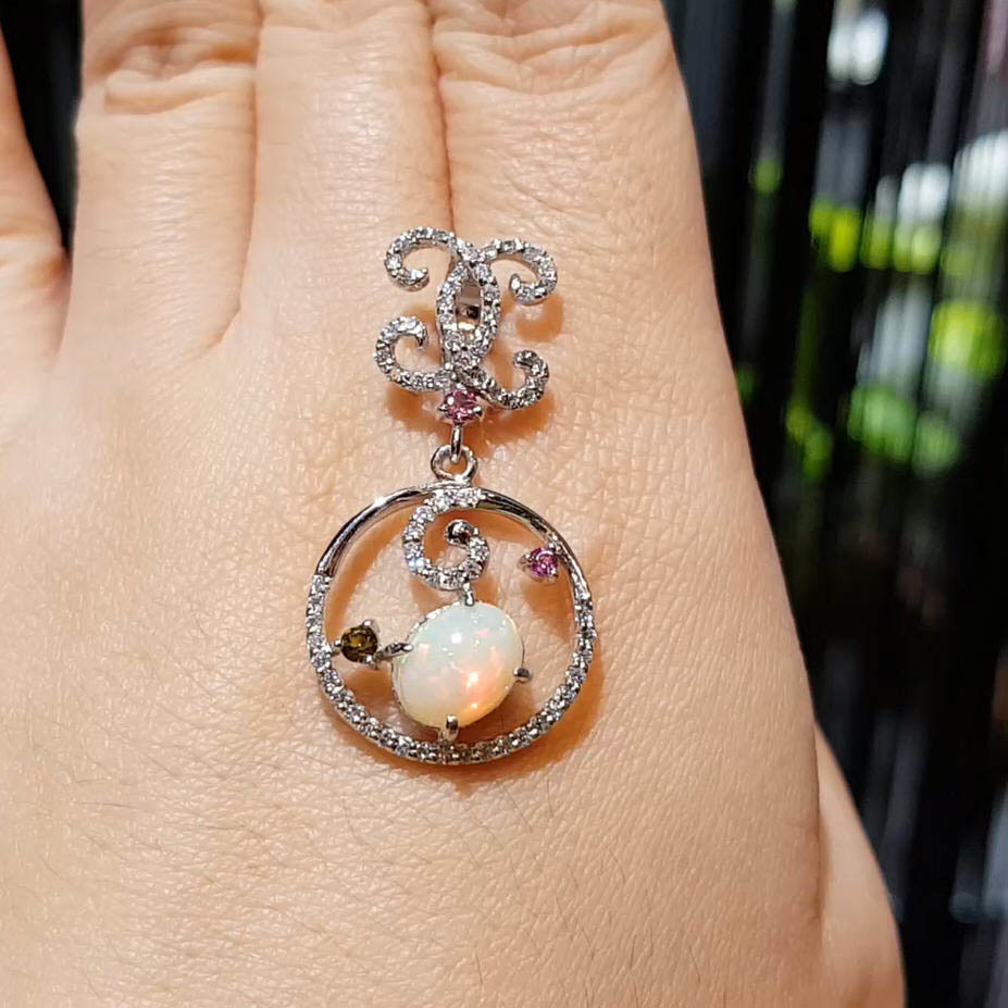 【雅紅珠寶】天然蛋白石項鍊-925純銀飾-白虹貫日-N0251