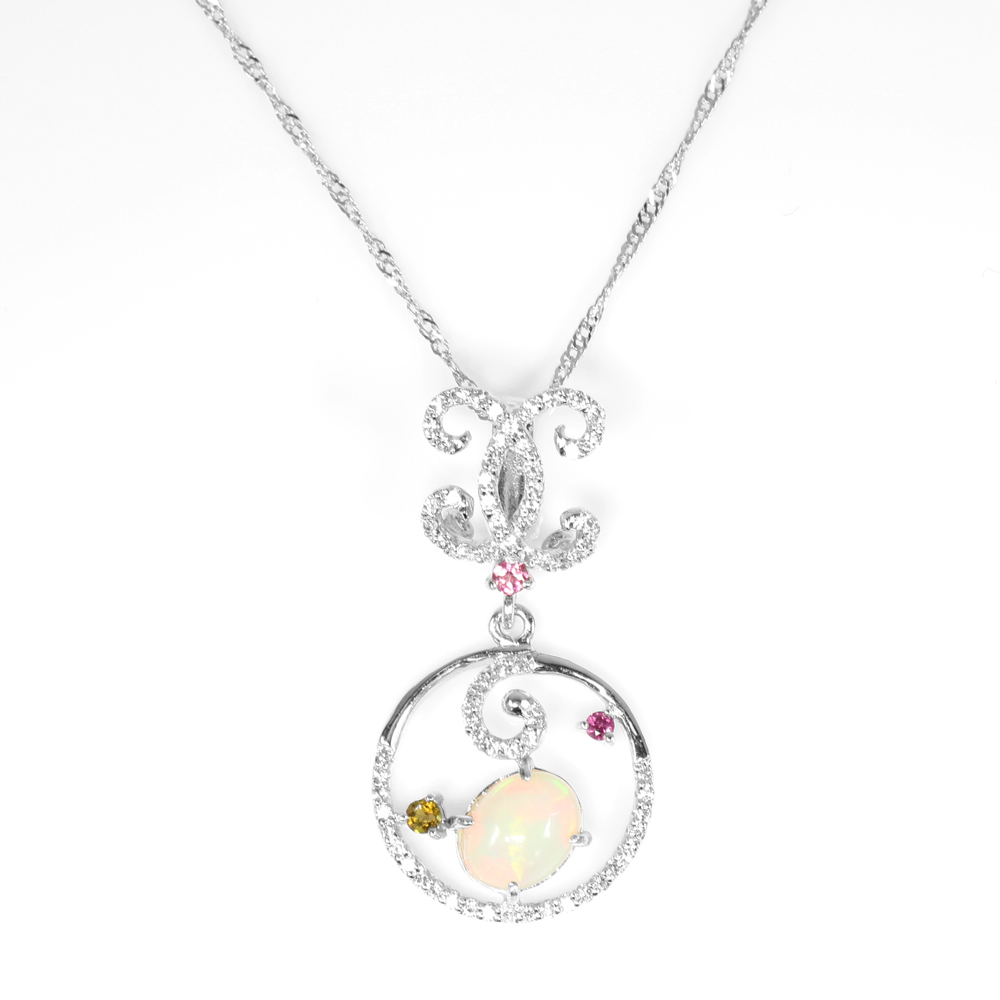 【雅紅珠寶】天然蛋白石項鍊-925純銀飾-白虹貫日-N0251