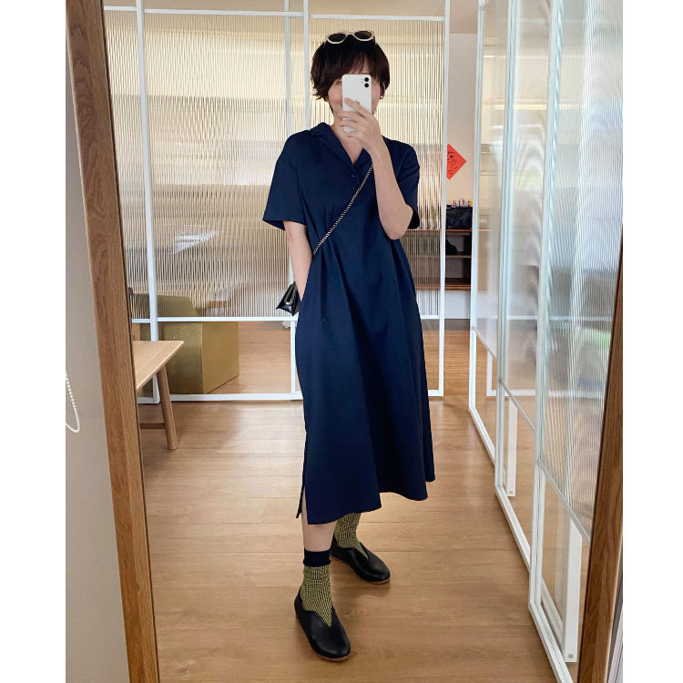 夏至安遊開襟領洋裝-Cypress