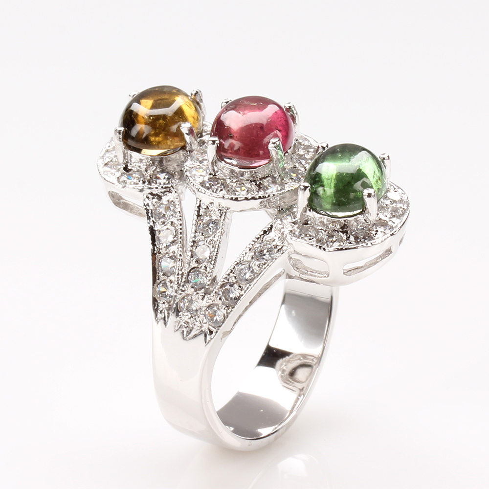 【雅紅珠寶】天然碧璽戒指-925銀飾-百花綻放-R0280