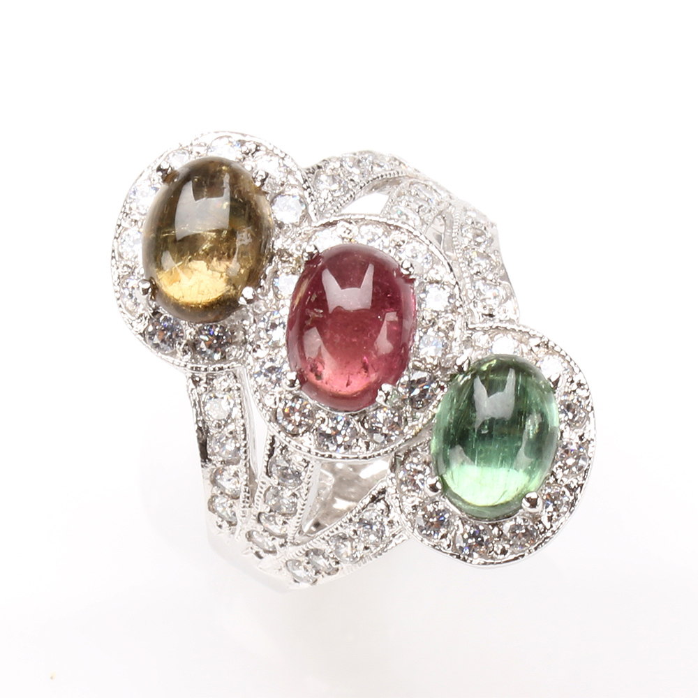 【雅紅珠寶】天然碧璽戒指-925銀飾-百花綻放-R0280