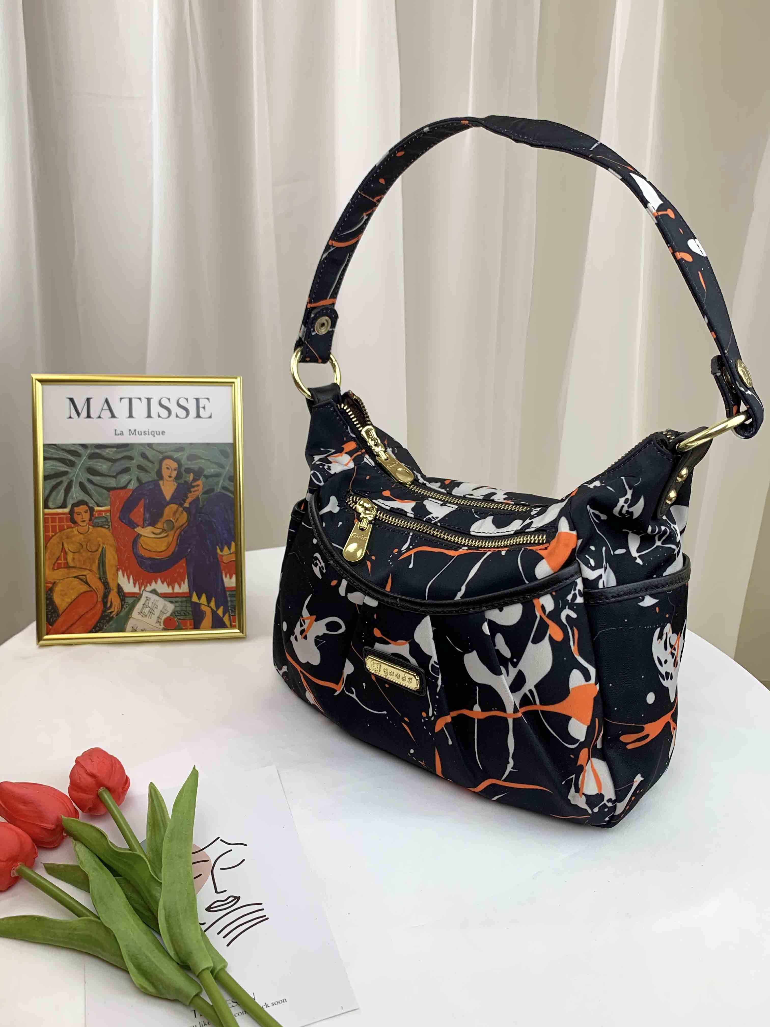 GOODS 復古潑漆黑尼龍肩背包 / 側背包 #2636