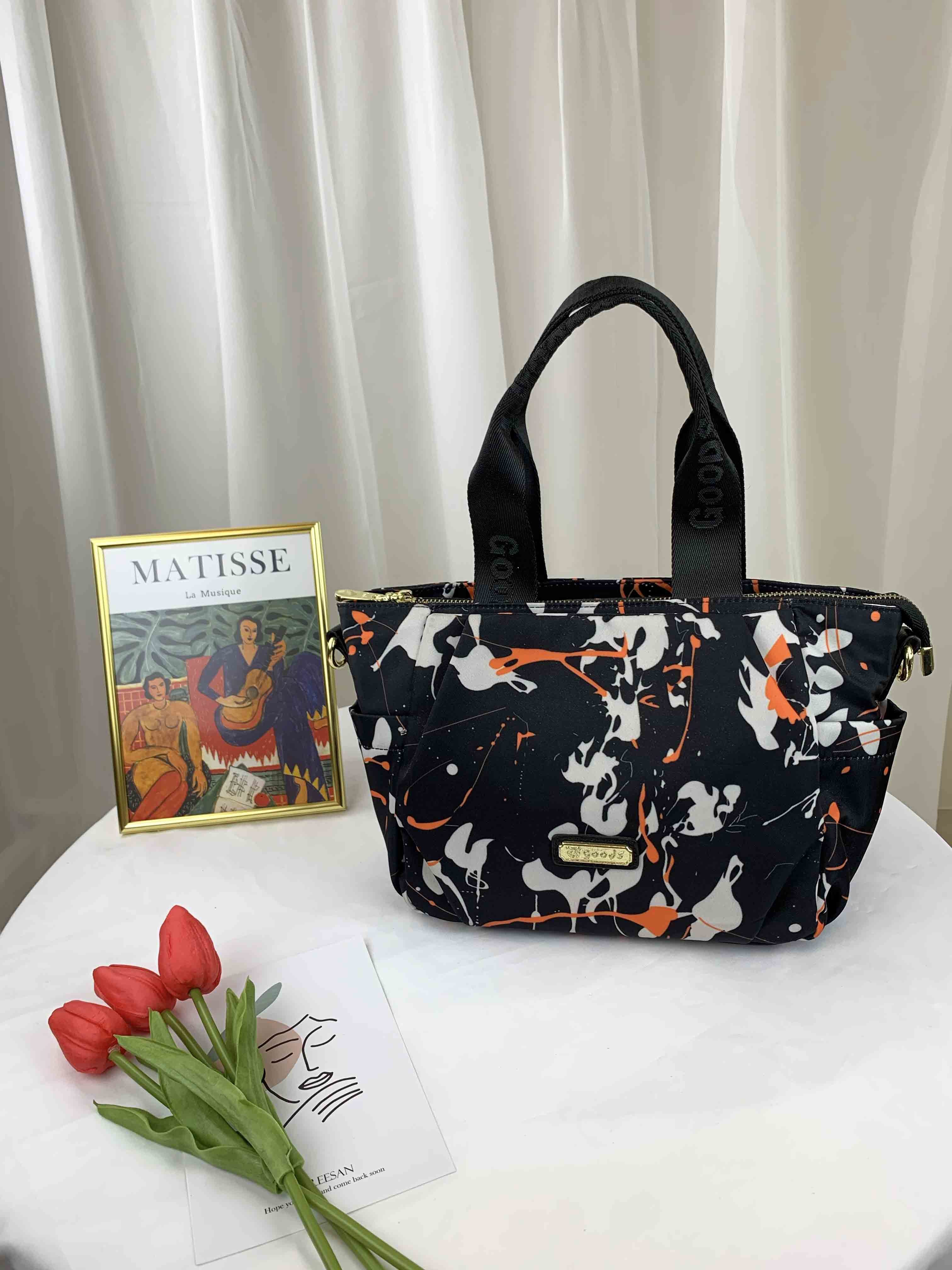 GOODS 復古潑漆黑尼龍手提包 / 側背包 #2640