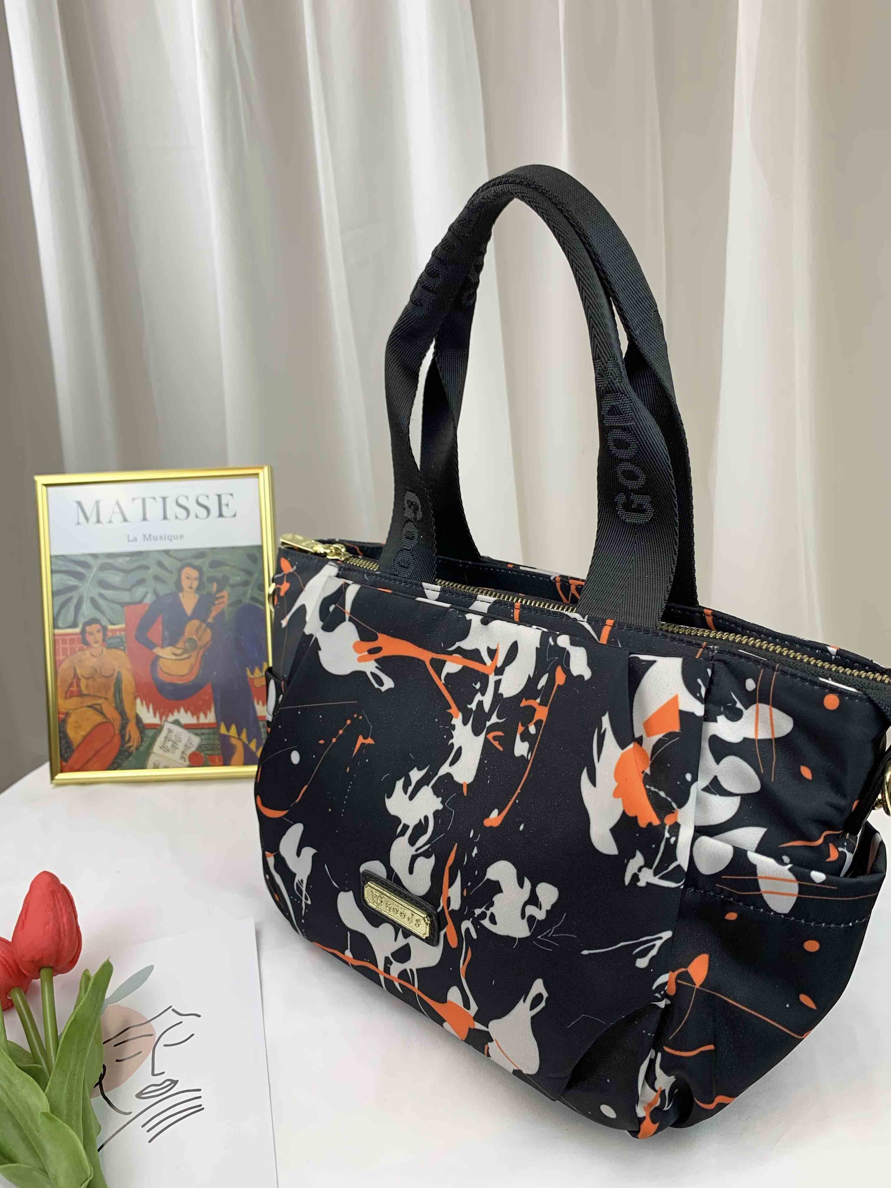 GOODS 復古潑漆黑尼龍手提包 / 側背包 #2640