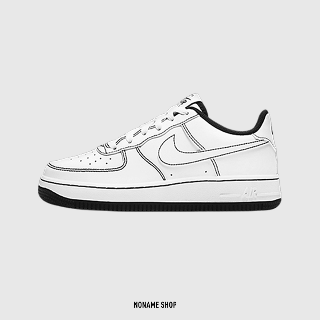 NIKE Air Force 1 GS 車縫線 縫線 休閒鞋 白黑 低筒