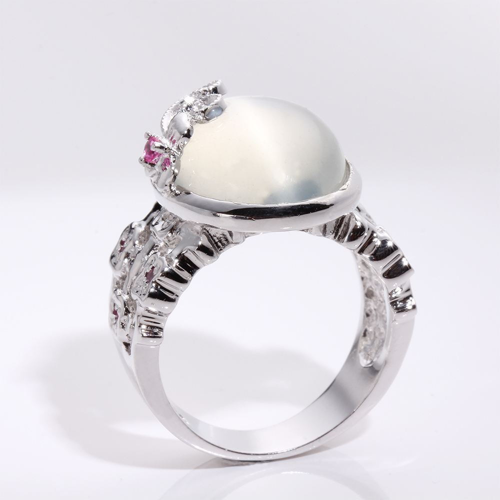 【雅紅珠寶】天然貓眼月光石戒指-925銀飾-藏愛蝶舞-R0283