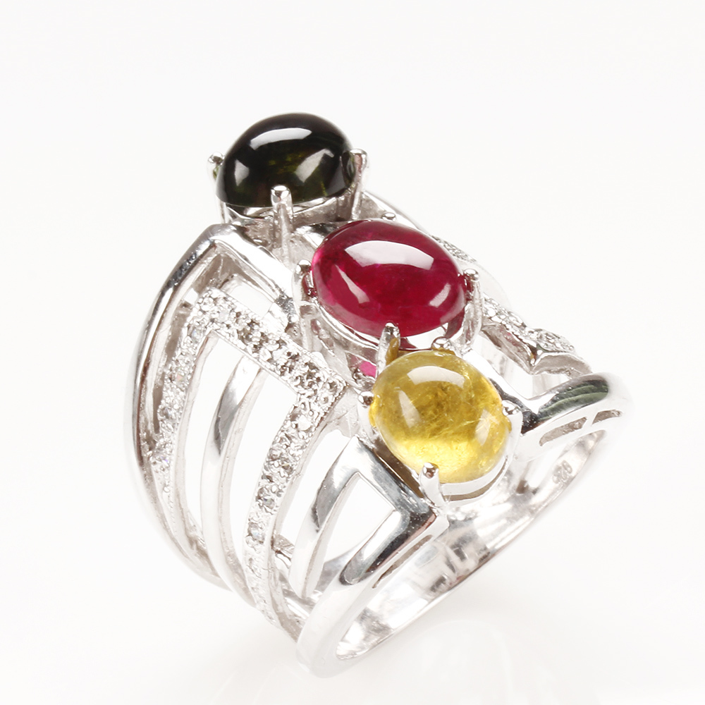 【雅紅珠寶】天然碧璽戒指-925銀飾-豐富多采-三彩-R0312