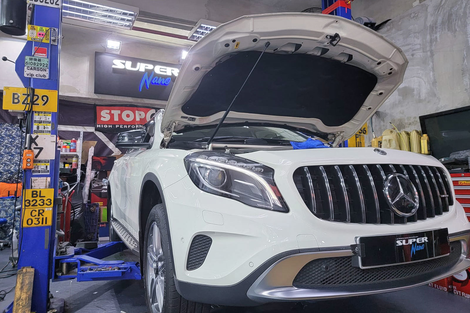 Mercedes benz GLA 250 juns car and audio oil service 換油 偈油 Super Nano 平治 引擎修復劑