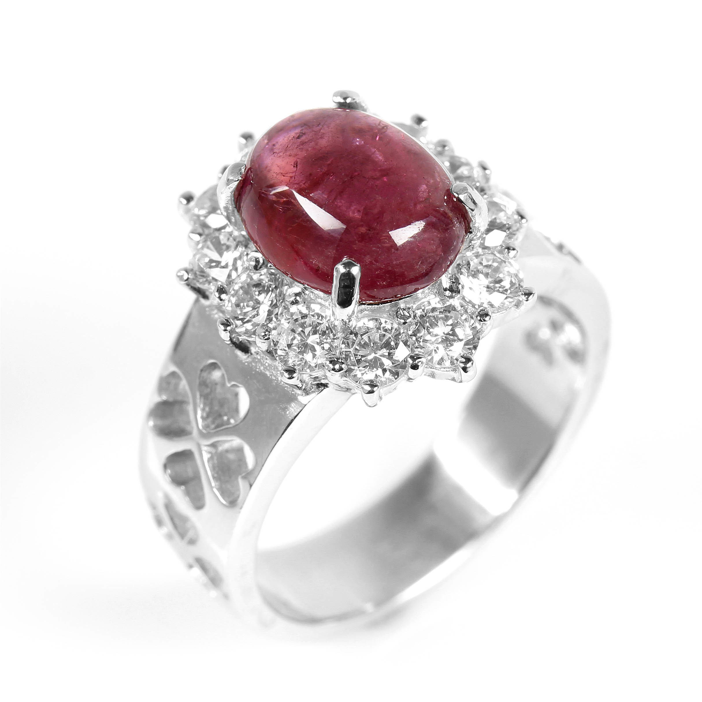 【雅紅珠寶】天然紅碧璽戒指-925銀飾-幸運草-R0287