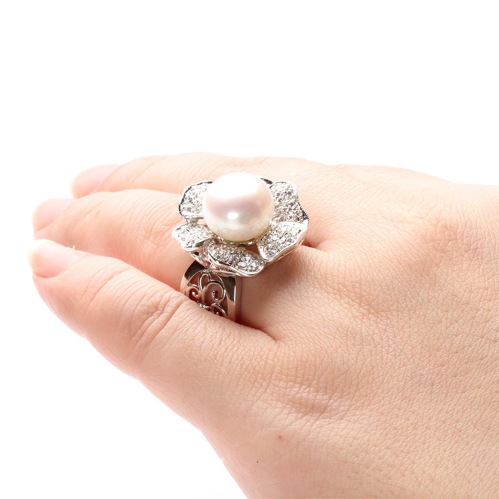 【雅紅珠寶】天然珍珠戒指-925銀飾-花開富貴-R0287