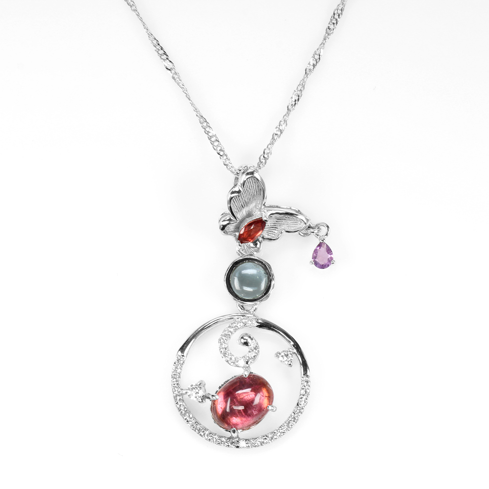 【雅紅珠寶】天然碧璽項鍊-925銀飾-水碧山青-N0244