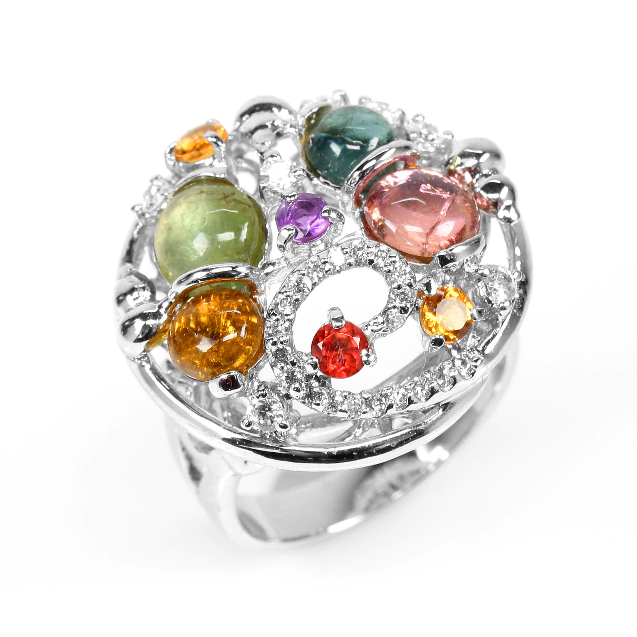 【雅紅珠寶】天然碧璽戒指-925銀飾-圓圓滿滿-R0374