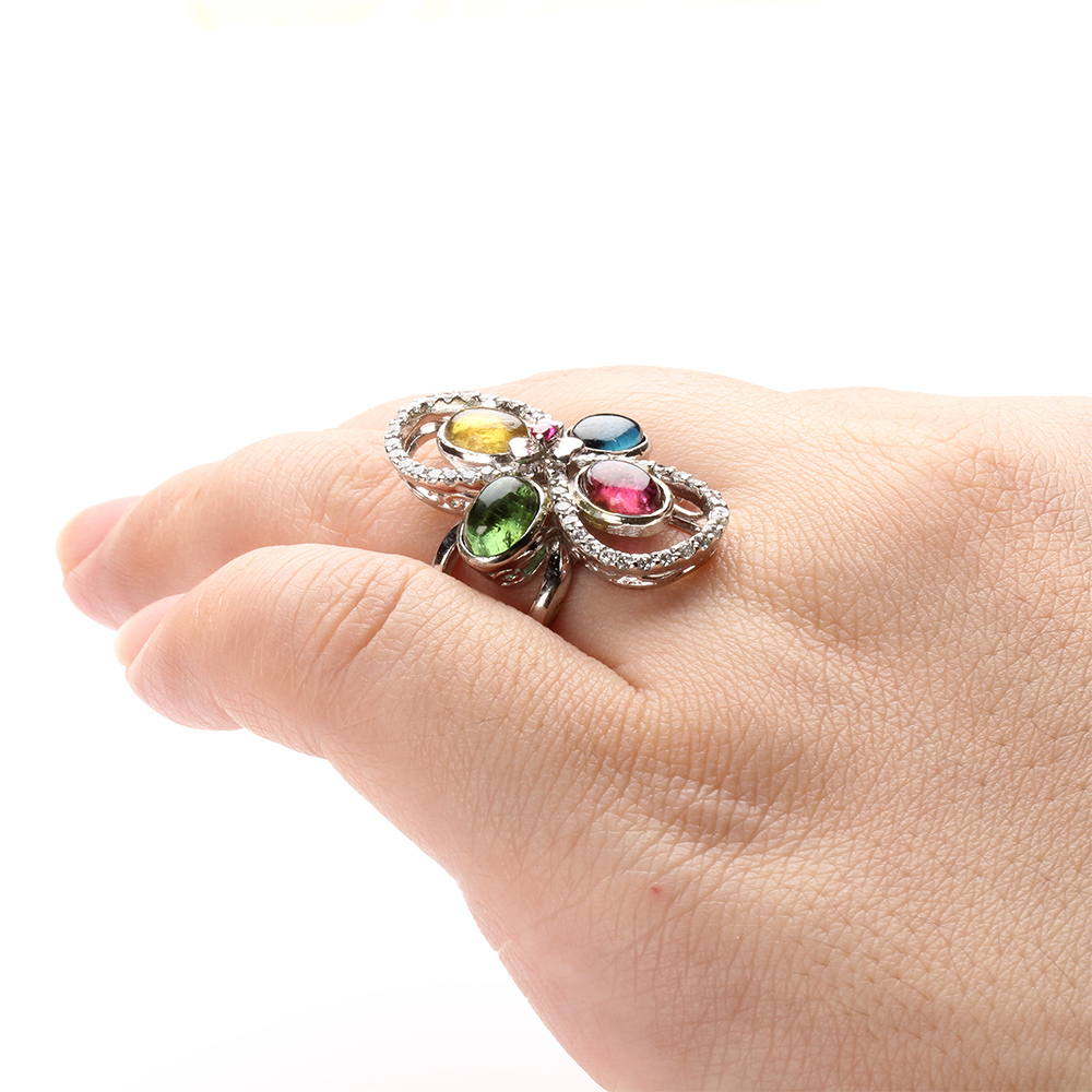 【雅紅珠寶】天然碧璽戒指-925銀飾-千嬌百媚-R0289