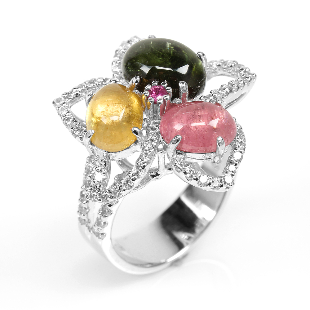 【雅紅珠寶】天然碧璽戒指-925銀飾-春回大地-R0376