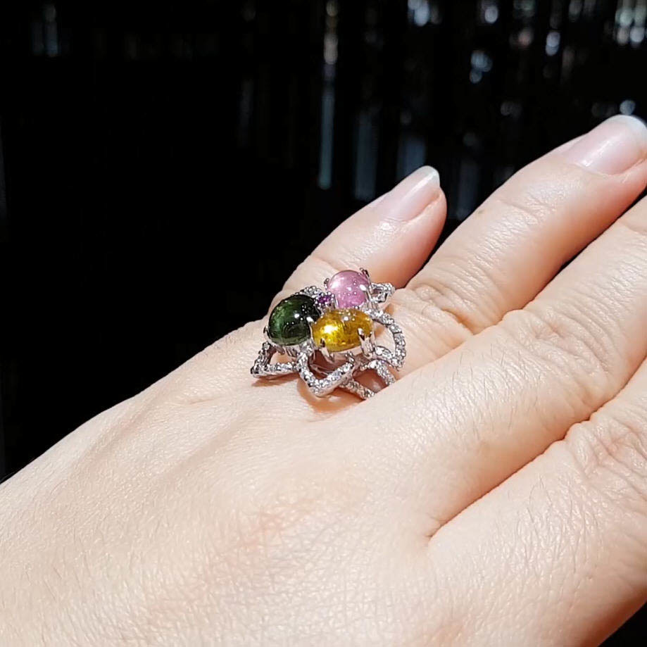 【雅紅珠寶】天然碧璽戒指-925銀飾-春回大地-R0376