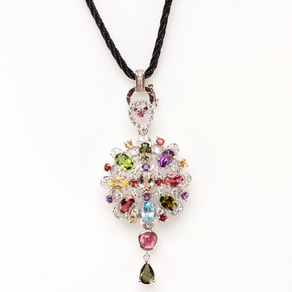 【雅紅珠寶】天然七彩碧璽項鍊-925銀飾-五彩斑斕-N0224