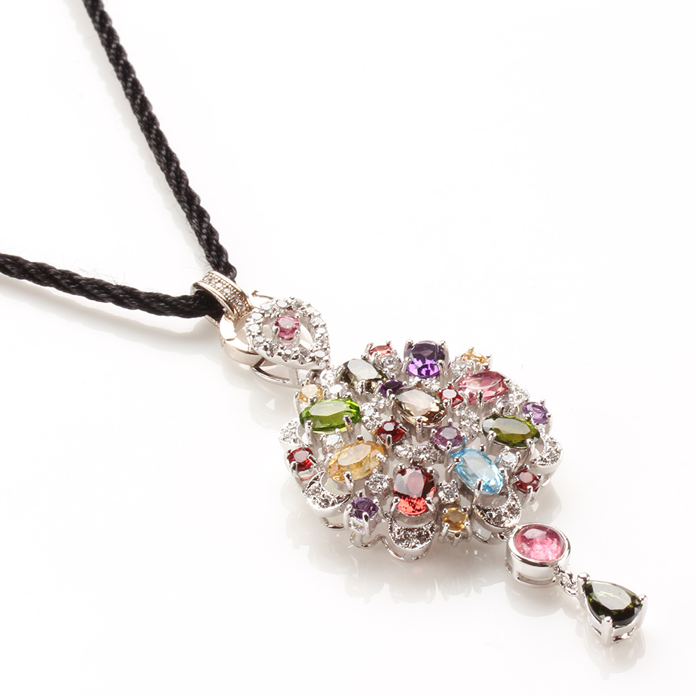 【雅紅珠寶】天然七彩碧璽項鍊-925銀飾-五彩斑斕-N0224