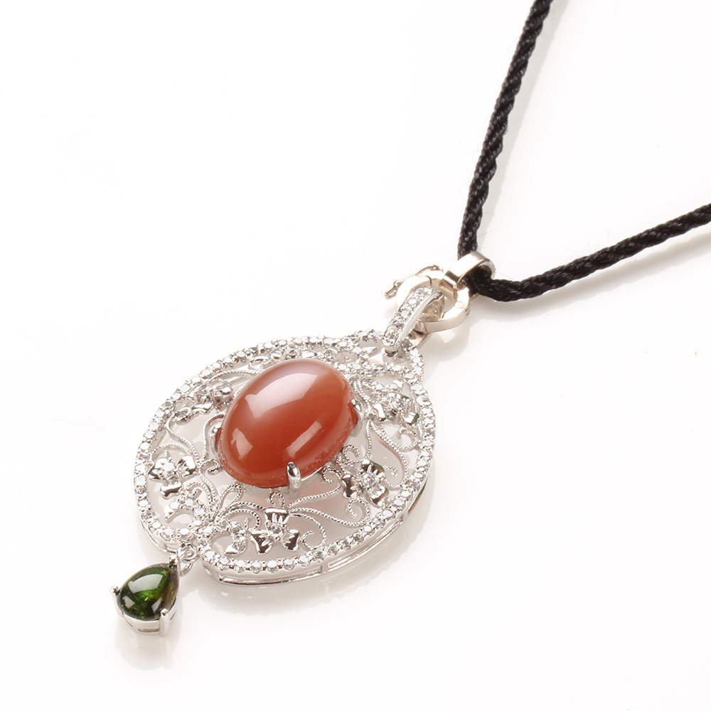 【雅紅珠寶】天然紅月光石項鍊-925銀飾-軟玉溫香-N0208