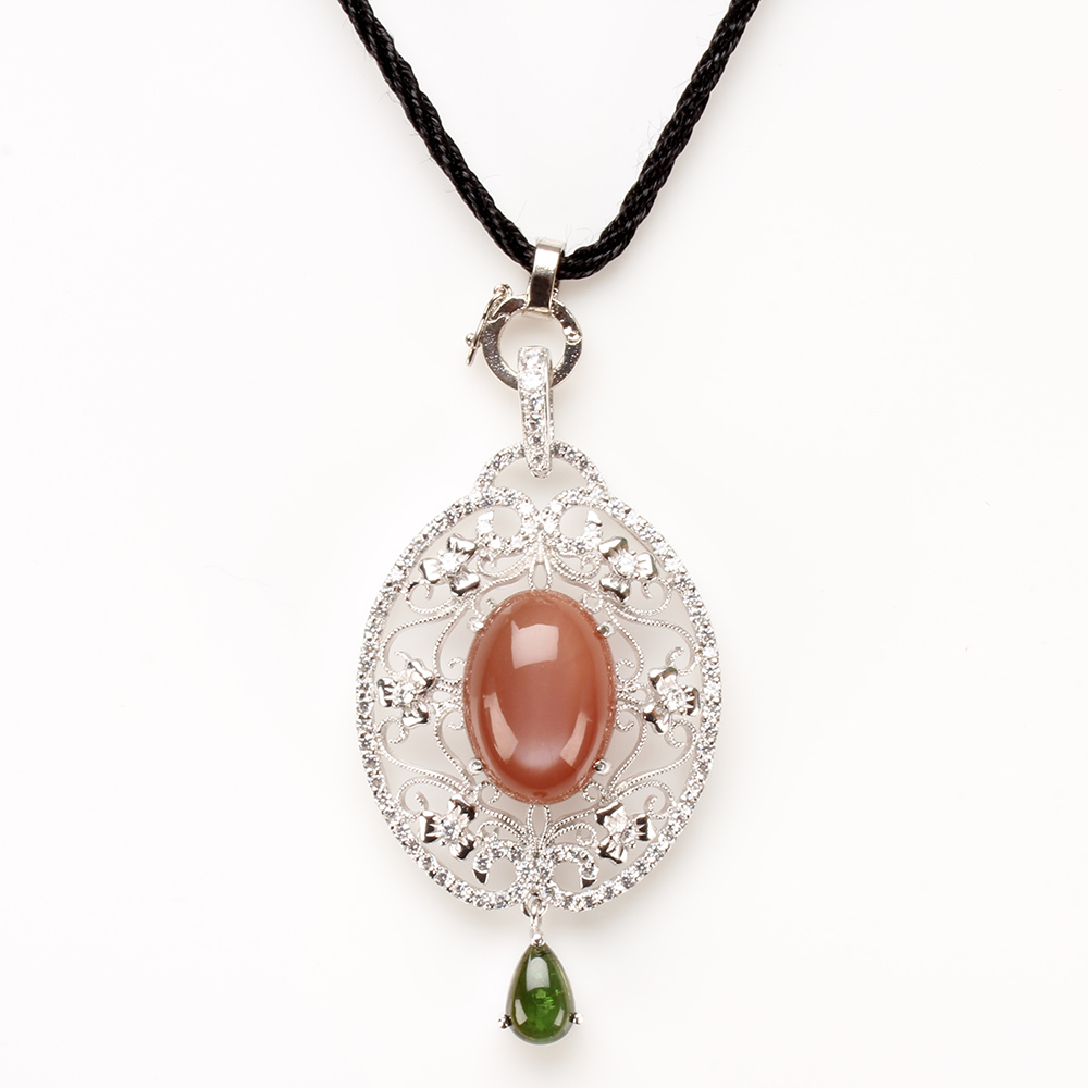 【雅紅珠寶】天然紅月光石項鍊-925銀飾-軟玉溫香-N0208