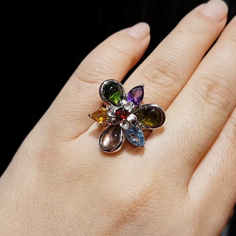 【雅紅珠寶】天然碧璽戒指-925銀飾-落英繽紛-R0377