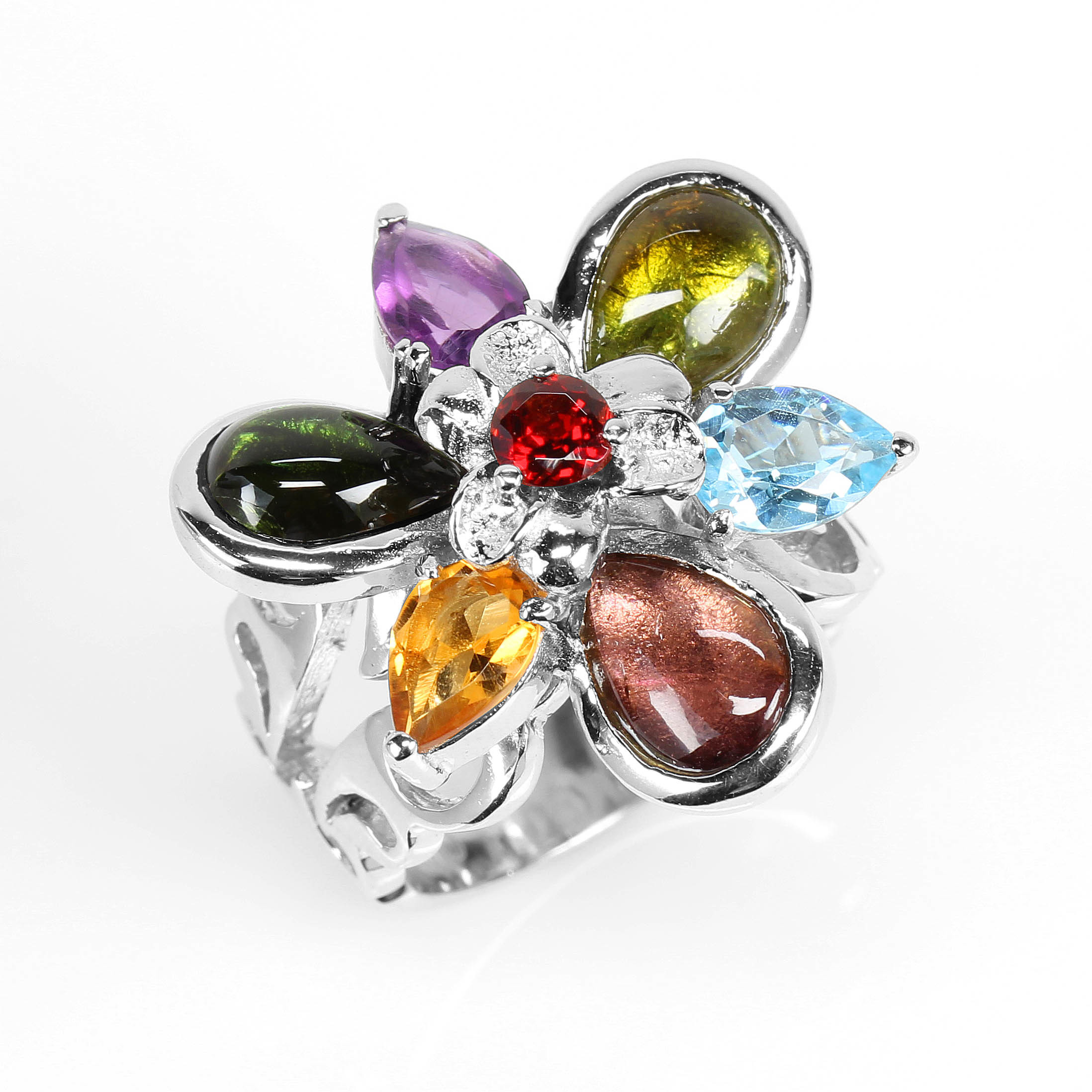 【雅紅珠寶】天然碧璽戒指-925銀飾-落英繽紛-R0377