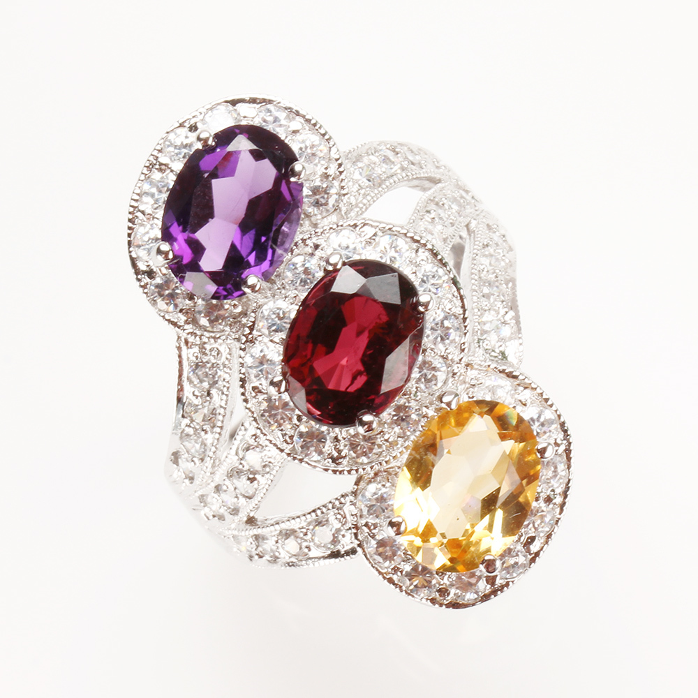 【雅紅珠寶】天然碧璽水晶戒指-925銀飾-絢麗多彩-R0298