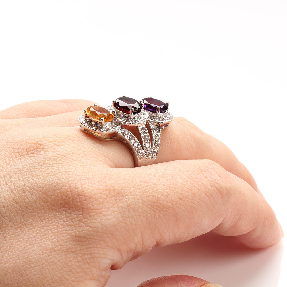 【雅紅珠寶】天然碧璽水晶戒指-925銀飾-絢麗多彩-R0298