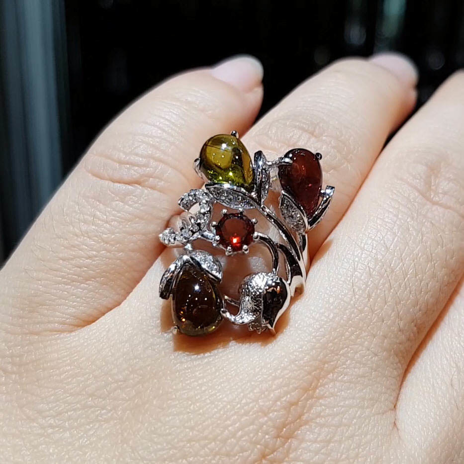 【雅紅珠寶】天然碧璽戒指-925銀飾-繁花似錦-R0379