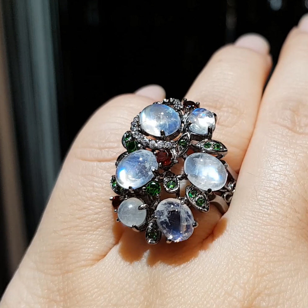 【雅紅珠寶】天然月光石戒指-925銀飾-出水芙蓉-R0380