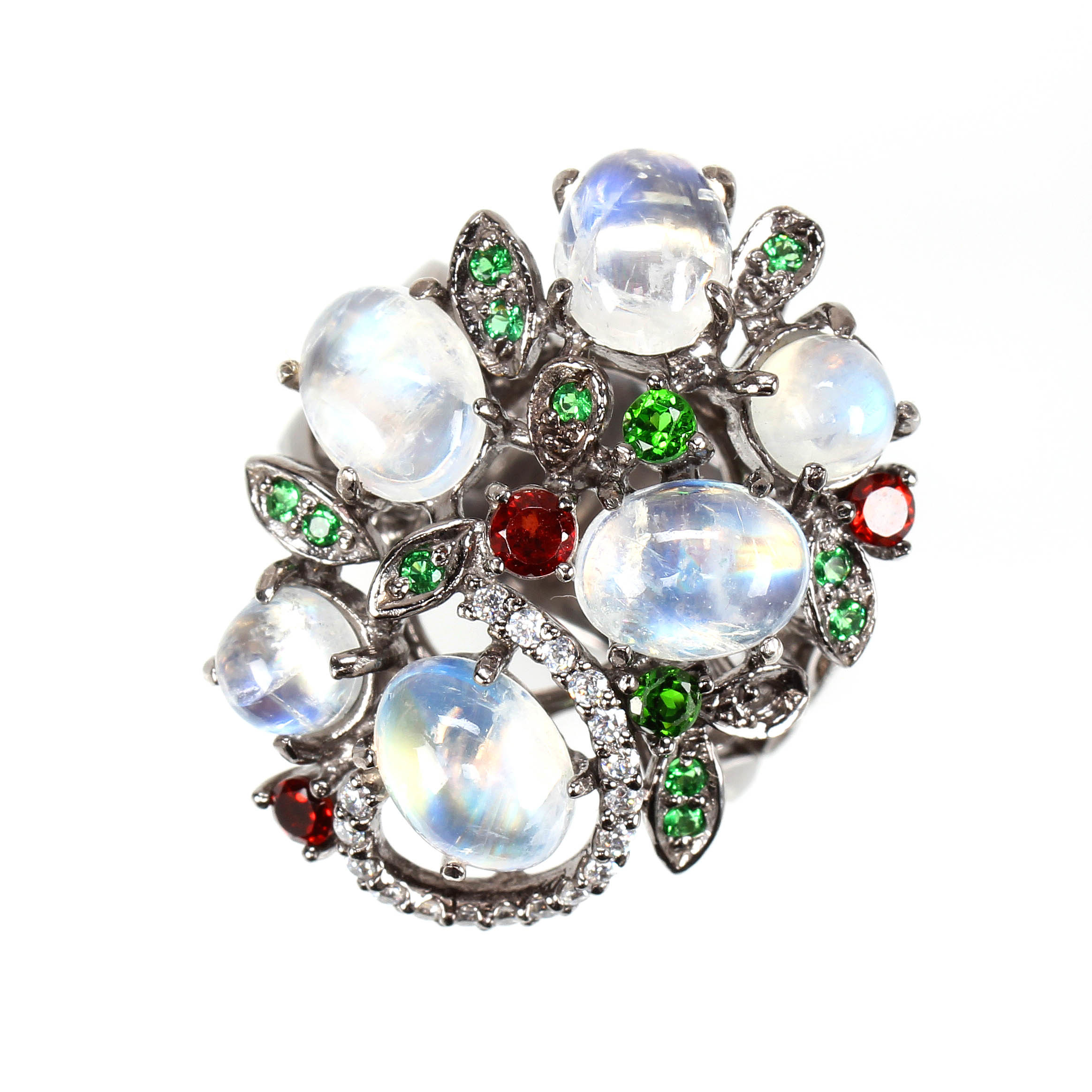 【雅紅珠寶】天然月光石戒指-925銀飾-出水芙蓉-R0380