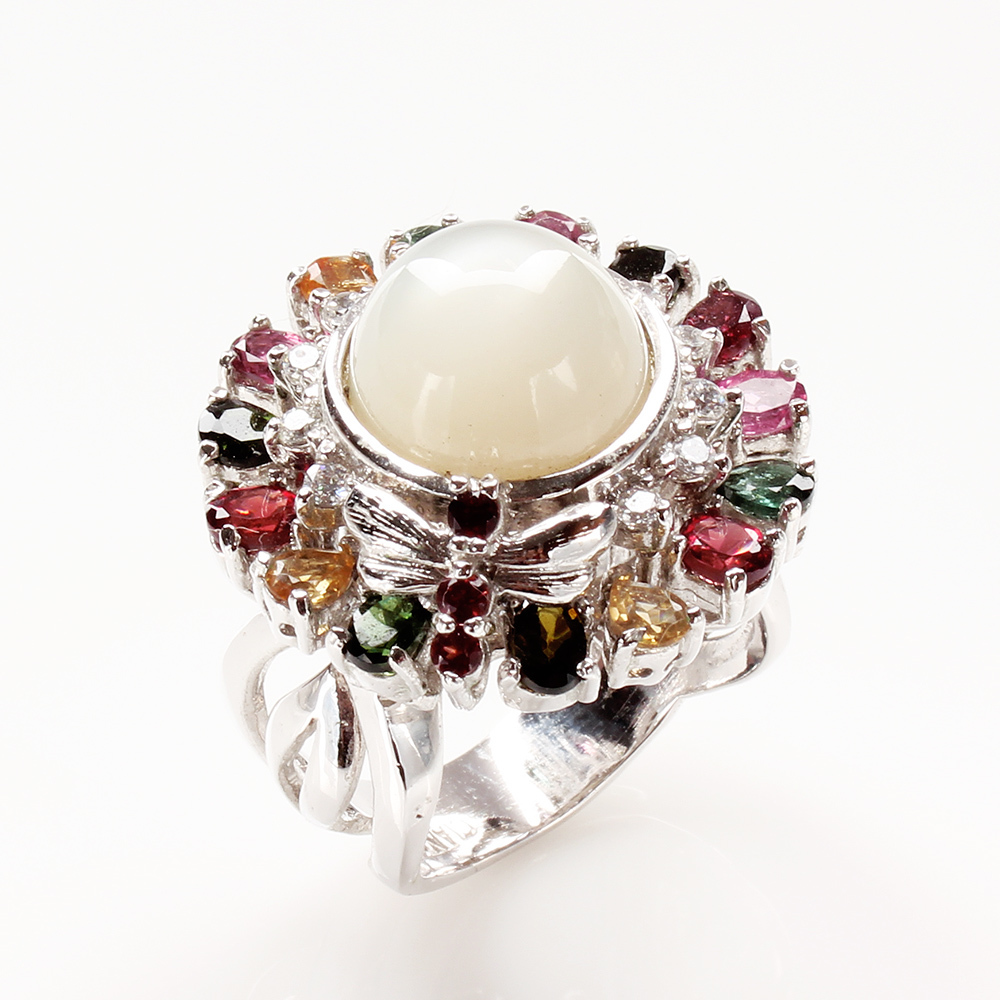 【雅紅珠寶】天然月光石戒指-925銀飾-五彩斑斕-R0301