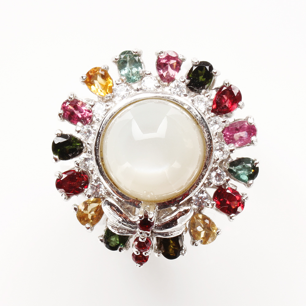 【雅紅珠寶】天然月光石戒指-925銀飾-五彩斑斕-R0301