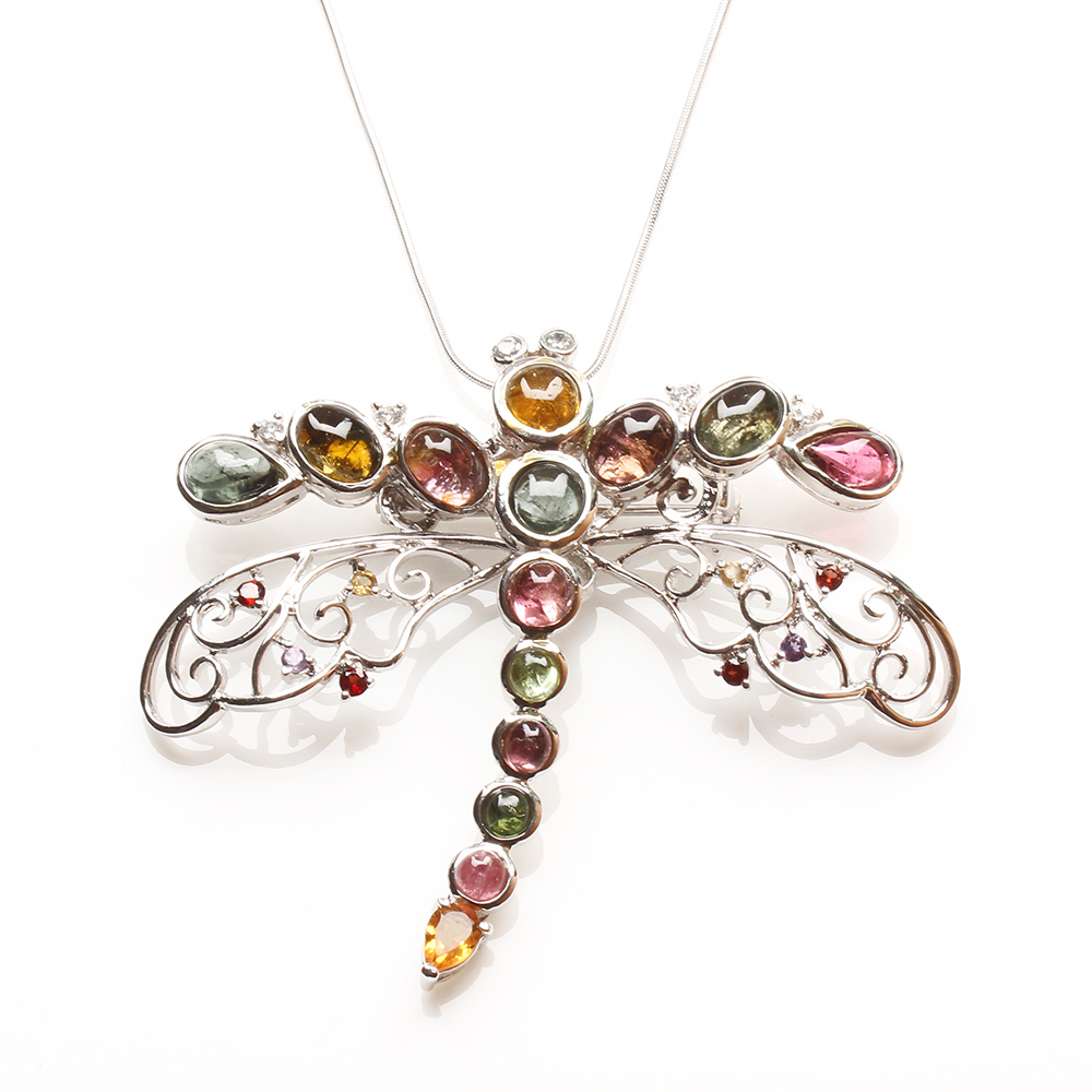 【雅紅珠寶】天然碧璽項鍊/胸針-二用-925銀飾-翩翩起舞-S002