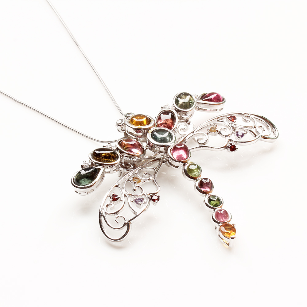 【雅紅珠寶】天然碧璽項鍊/胸針-二用-925銀飾-翩翩起舞-S002