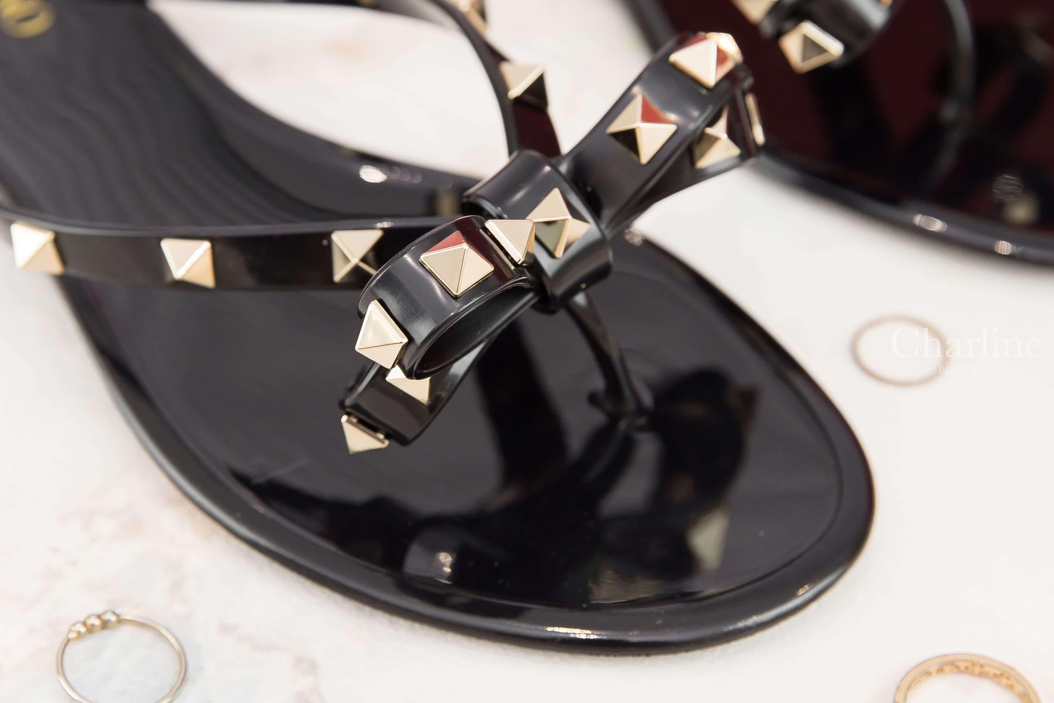 Valentino Rubber Rockstud Thong 黑色龐克卯釘羅馬平底拖鞋