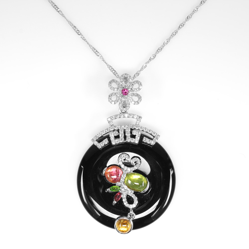 【雅紅珠寶】天然黑瑪瑙碧璽項鍊-925銀飾-別有洞天-N0254