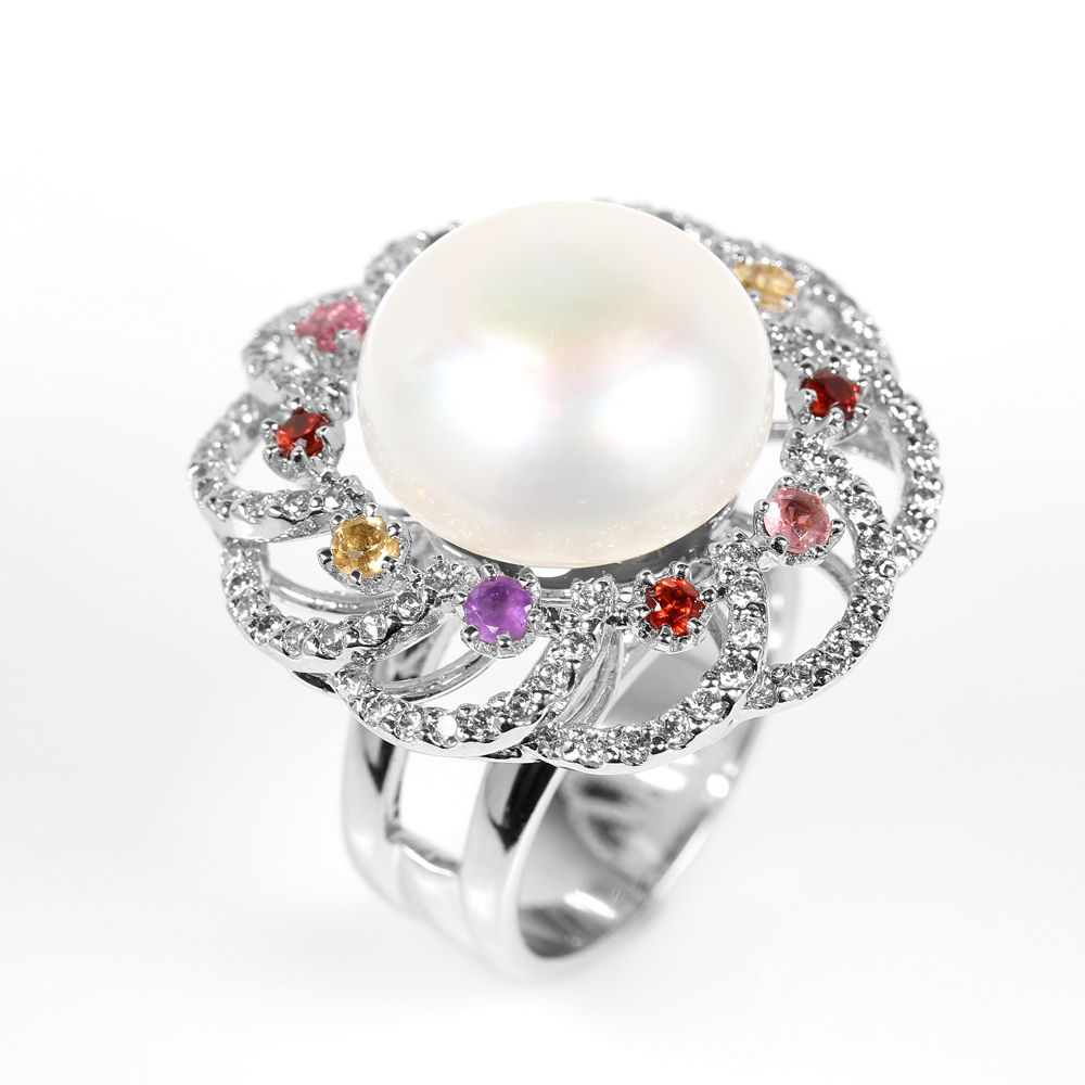 【雅紅珠寶】天然珍珠戒指-925銀飾-花團錦簇-R0361