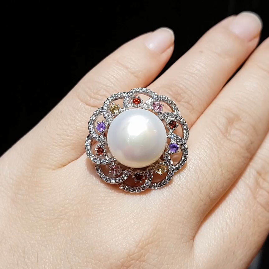 【雅紅珠寶】天然珍珠戒指-925銀飾-花團錦簇-R0361