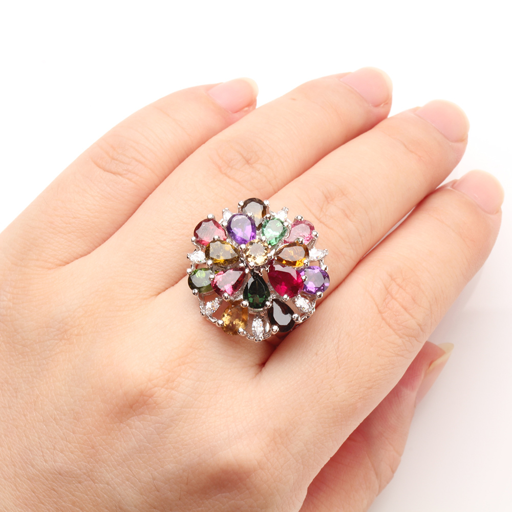 【雅紅珠寶】天然碧璽戒指-925銀飾-千金貴體-七彩-R0305