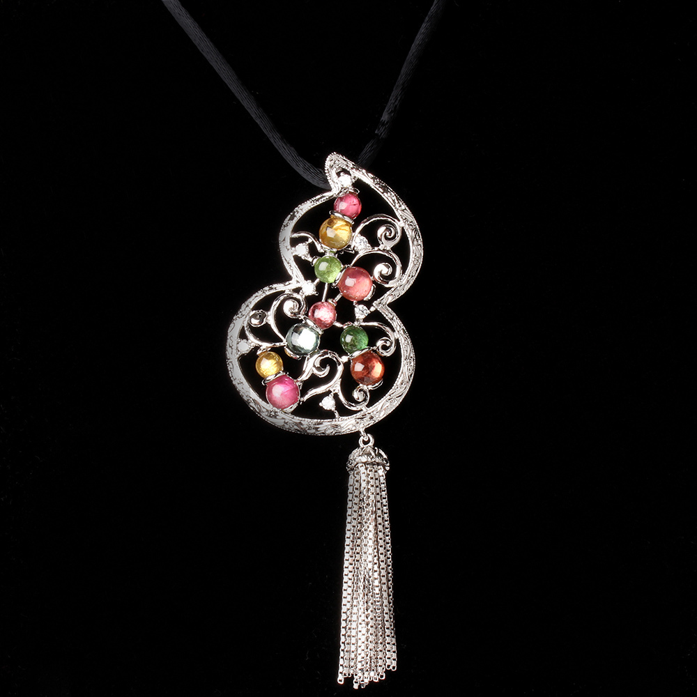 【雅紅珠寶】天然多彩天碧璽項鍊-925銀飾-招財納福-N0211