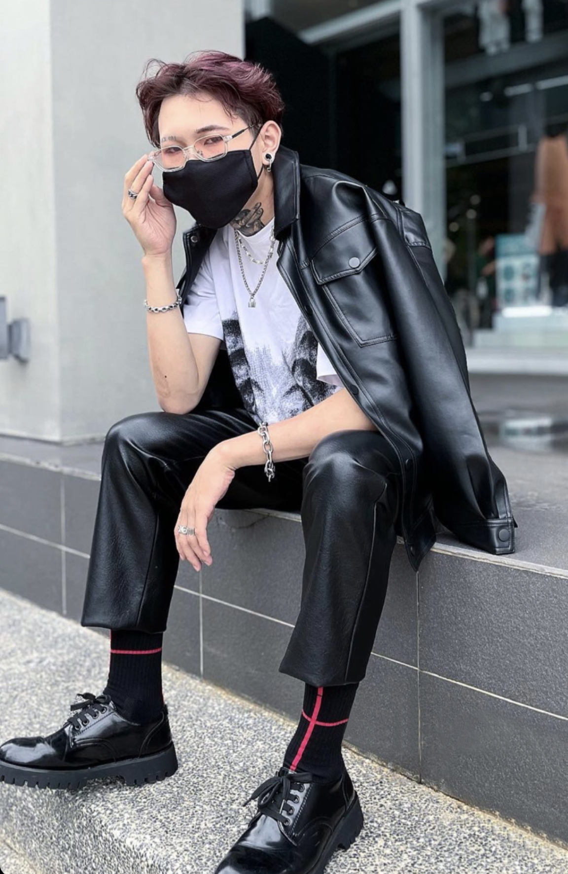 後跟十字線條長襪 _ 黑色_BF200019