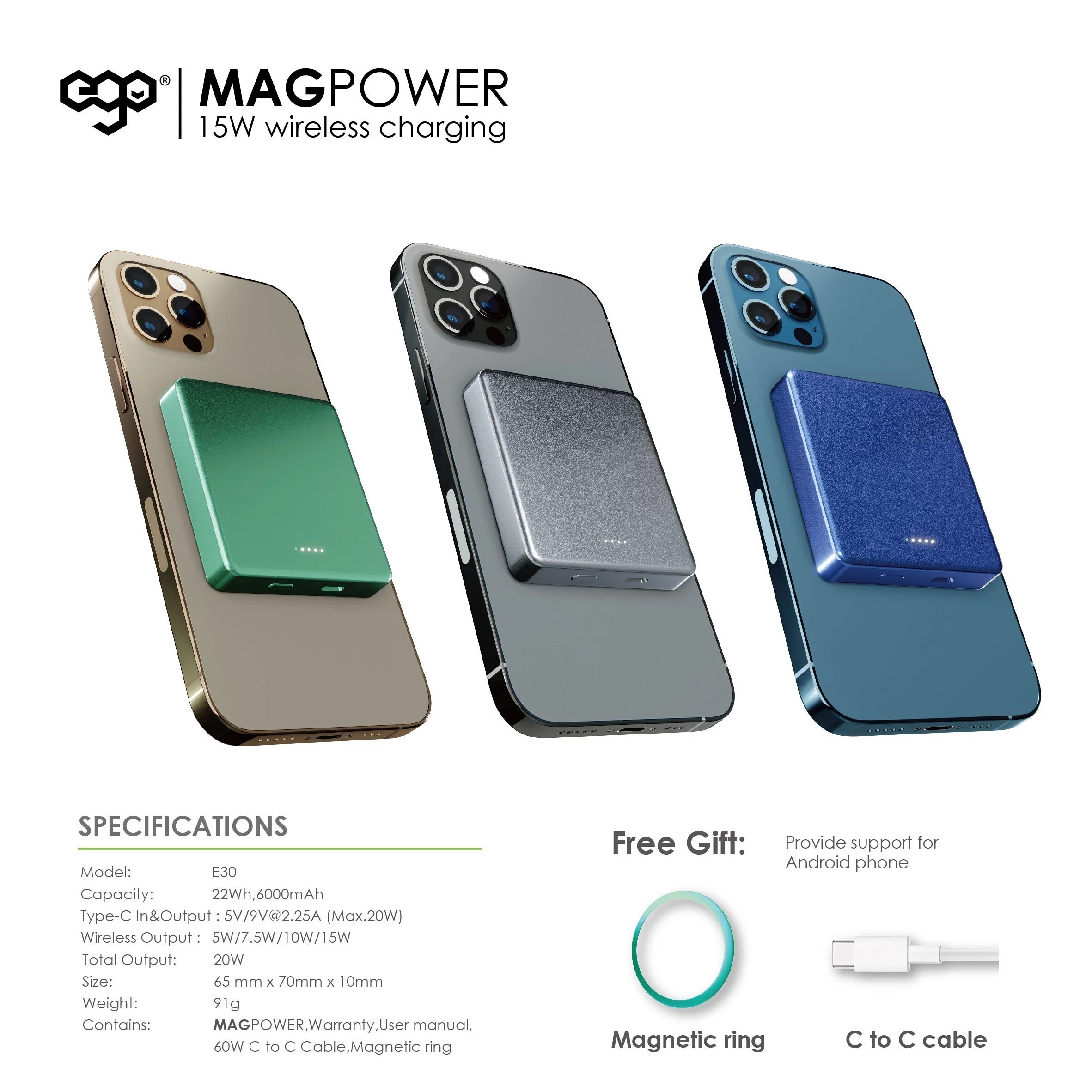 EGO 全球最薄最細支援15W magsafe 6000mAh外置電｜MAGPOWER 15W magsafe 6000mAh 外置電|【10/19 截單，預計 :10月尾至11月中發貨】