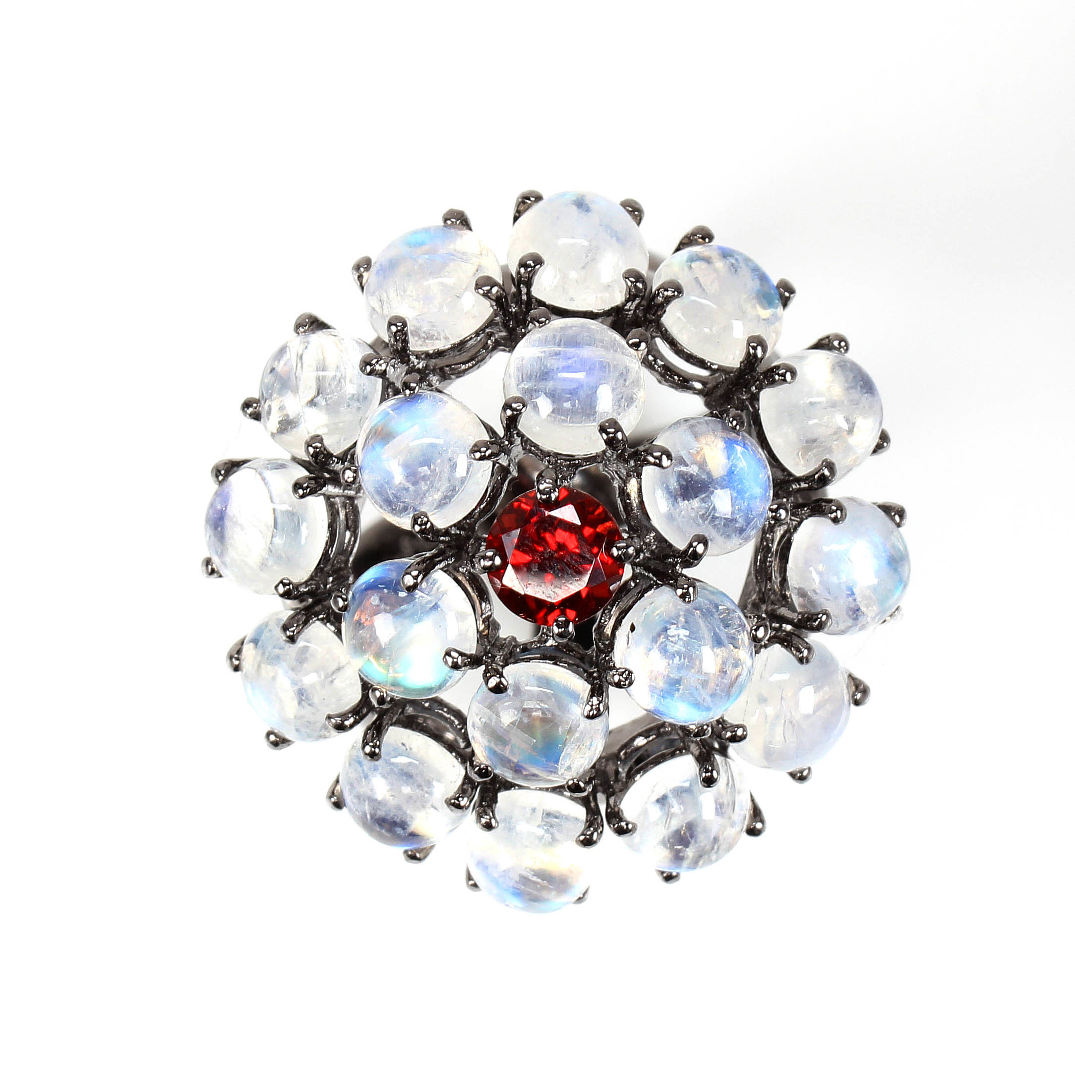 【雅紅珠寶】天然月光石戒指-925銀飾-火樹銀花-R0382